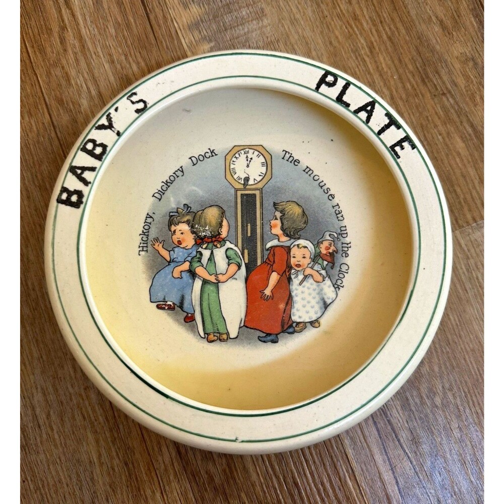 Vintage Hickory Dickory Dock Nursery Rhyme Baby’s Plate Multicolor heavy